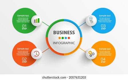 Business infographic design template with 4 options, steps or processes. Can be used for workflow layout, diagram, annual report, web design