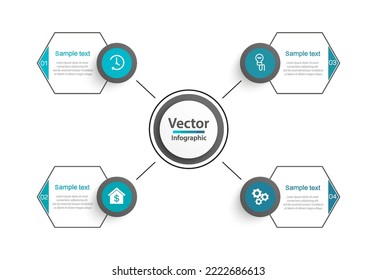 Business infographic design template with 4 options, steps or processes. Can be used for workflow layout, diagram, annual report, web design