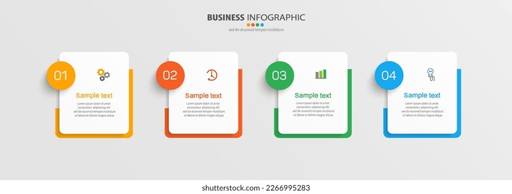 Infografische Design-Vorlage für Unternehmen mit 4 Optionen, Schritten oder Prozessen. Kann für Workflow-Layout, Diagramm, Jahresbericht, Webdesign verwendet werden 