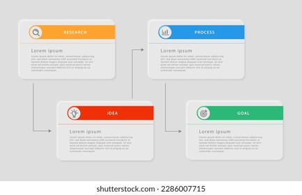 Business infographic design template with 4 options or steps. Can be used for workflow layouts, diagrams, presentations, web design, infographics. Vector illustration