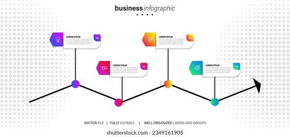 Business infographic design template with 4 options, steps or processes. Can be used for workflow layout, diagram, annual report, web design
