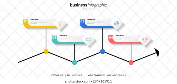 Business infographic design template with 4 options, steps or processes. Can be used for workflow layout, diagram, annual report, web design
