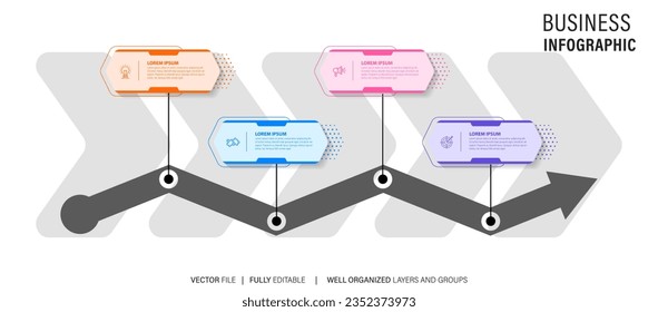 Business infographic design template with 4 options, steps or processes. Can be used for workflow layout, diagram, annual report, web design
