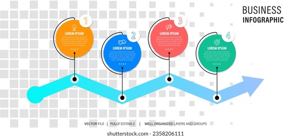 Business infographic design template with 4 options, steps or processes. Can be used for workflow layout, diagram, annual report, web design