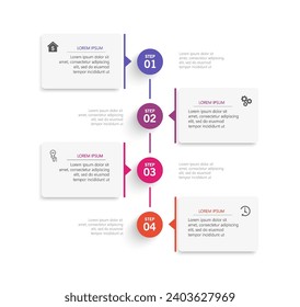 Plantilla de diseño de infografía empresarial con 4 opciones, pasos o procesos. Se puede utilizar para diseño de flujo de trabajo, diagrama, informe anual, diseño web	