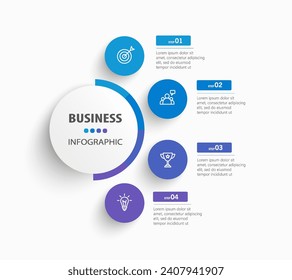 Business infographic design template with 4 options, steps or processes. Can be used for workflow layout, diagram, annual report, web design