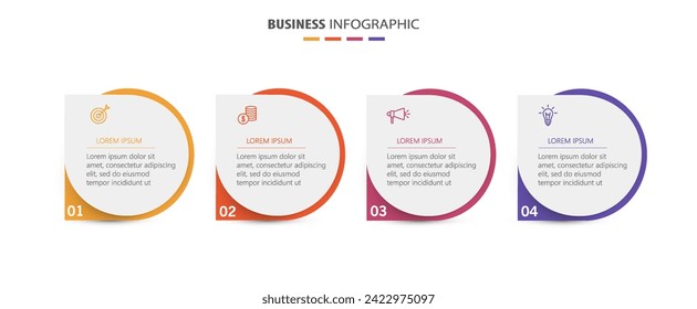 Business infographic design template with 4 options, steps or processes. Can be used for workflow layout, diagram, annual report, web design