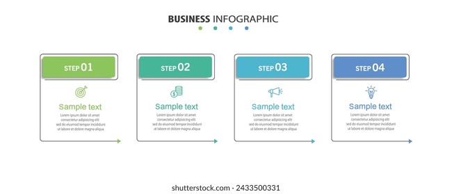 Business infographic design template with 4 options, steps or processes. Can be used for workflow layout, diagram, annual report, web design