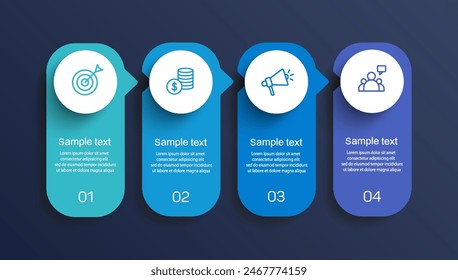 Business infographic design template with 4 options, steps or processes. Can be used for workflow layout, diagram, annual report, web design