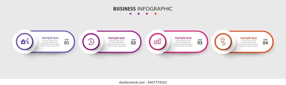 Business infographic design template with 4 options, steps or processes. Can be used for workflow layout, diagram, annual report, web design