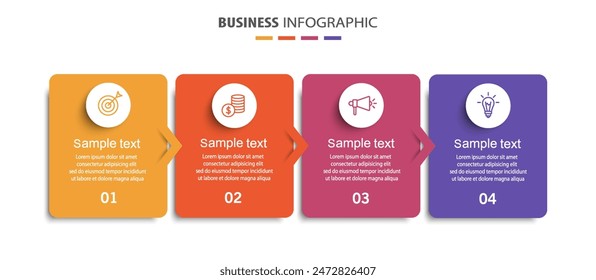 Business infographic design template with 4 options, steps or processes. Can be used for workflow layout, diagram, annual report, web design