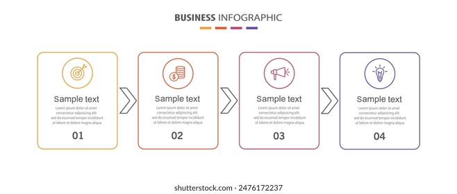 Business infographic design template with 4 options, steps or processes. Can be used for workflow layout, diagram, annual report, web design