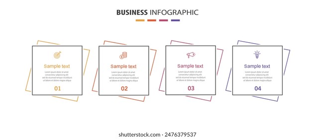 Business infographic design template with 4 options, steps or processes. Can be used for workflow layout, diagram, annual report, web design