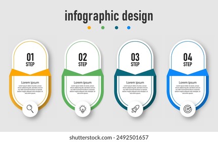 Plantilla de diseño de infografía de negocios con 4 pasos, opciones. se puede utilizar para diagrama de flujo de trabajo, gráfico de información, Diseño web. Ilustración vectorial.	