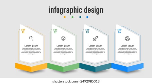 Plantilla de diseño de infografía de negocios con 4 pasos, opciones. se puede utilizar para diagrama de flujo de trabajo, gráfico de información, Diseño web. Ilustración vectorial.	