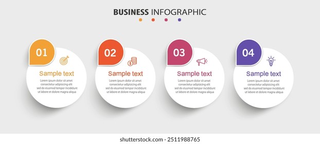 Business infographic design template with 4 options, steps or processes. Can be used for workflow layout, diagram, annual report, web design