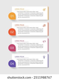 Modelo de design de infográfico de negócios com 4 opções, etapas ou processos. Pode ser usado para layout de fluxo de trabalho, diagrama, relatório anual, design da Web