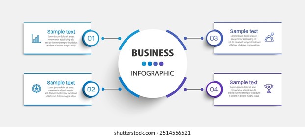 Business infographic design template with 4 options, steps or processes. Can be used for workflow layout, diagram, annual report, web design