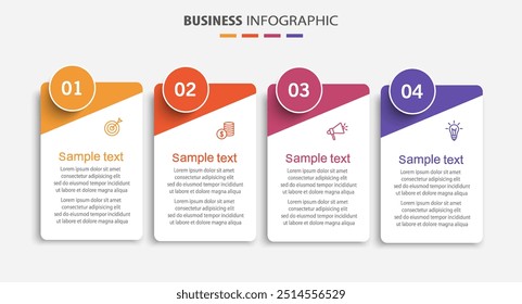 Business infographic design template with 4 options, steps or processes. Can be used for workflow layout, diagram, annual report, web design