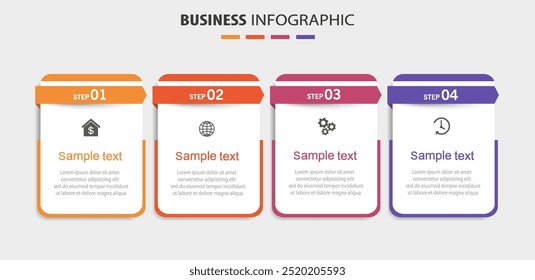 Business infographic design template with 4 options, steps or processes. Can be used for workflow layout, diagram, annual report, web design