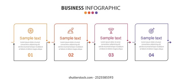 Business Infografik Design-Vorlage mit 4 Optionen, Schritte oder Prozesse. Kann für Workflow-Layout, Diagramm, Jahresbericht, Webdesign verwendet werden