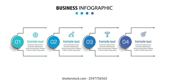 Business infographic design template with 4 options, steps or processes. Can be used for workflow layout, diagram, annual report, web design