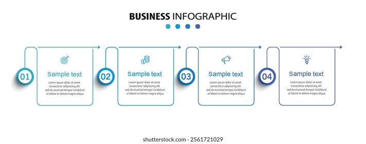 Business infographic design template with 4 options, steps or processes. Can be used for workflow layout, diagram, annual report, web design