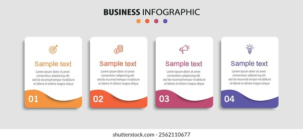 Business infographic design template with 4 options, steps or processes. Can be used for workflow layout, diagram, annual report, web design	
