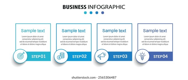 Business infographic design template with 4 options, steps or processes. Can be used for workflow layout, diagram, annual report, web design