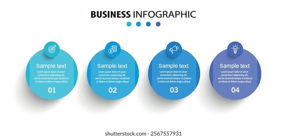 Business infographic design template with 4 options, steps or processes. Can be used for workflow layout, diagram, annual report, web design	
