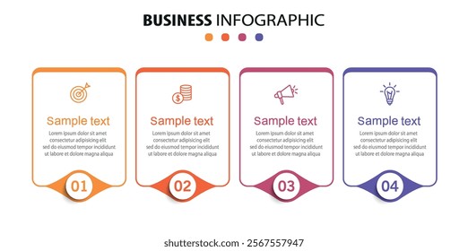 Business infographic design template with 4 options, steps or processes. Can be used for workflow layout, diagram, annual report, web design	
