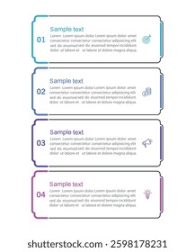 Business infographic design template with 4 options, steps or processes. Can be used for workflow layout, diagram, annual report, web design