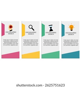 Plantilla de diseño de infografía empresarial con 4 opciones, pasos o procesos con iconos de línea. Se puede utilizar para el diseño del flujo de trabajo, diagrama, informe anual, Diseño web. diagrama de pasos del proceso, presentaciones