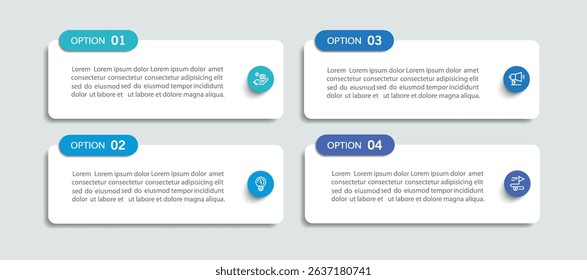 Business infographic design template with 4 options, steps or processes. Can be used for workflow layout, diagram, annual report, web design
