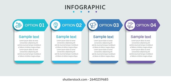 Business infographic design template with 4 options, steps or processes. Can be used for workflow layout, diagram, annual report, web design