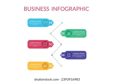 Business infographic design template with 5 options. Can be used for workflow layout, diagram, annual report, web design, steps or processes