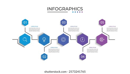 Business infographic design template. 5 Step timeline journey.