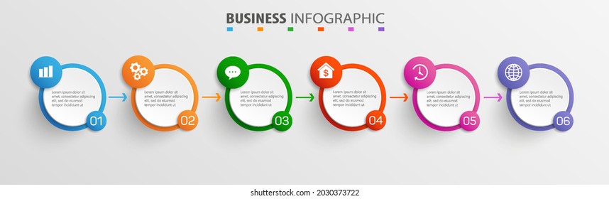 Business  infographic design template with 6 options or steps. Can be used for process diagram, presentations, workflow layout, banner, flow chart, info graph