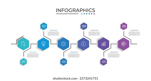 Business infographic design template. 6 Step timeline journey.