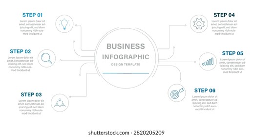 Business Infographic Design Template with 6 Connected Steps Circular Workflow Vector