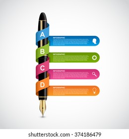 Business infographic design template. Colored ink pens. Vector illustration. 