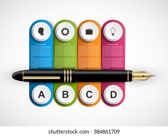 Business infographic design template. Colored ink pens. Vector illustration. 