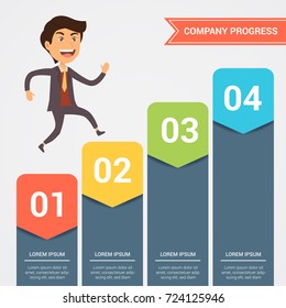Business infographic design template with editable elements and cartoon businessman character