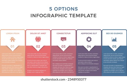 Plantilla de diseño de infografía empresarial con cinco opciones o pasos, proceso, plantilla de flujo de trabajo, ilustración de eps10 vectoriales