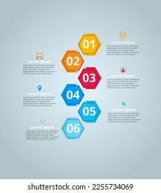 Business Infographic. Infographic design template. The Infographic hexagons can be used for workflow layouts, diagrams, banners, and Web design. Vector illustration Timeline infographics design