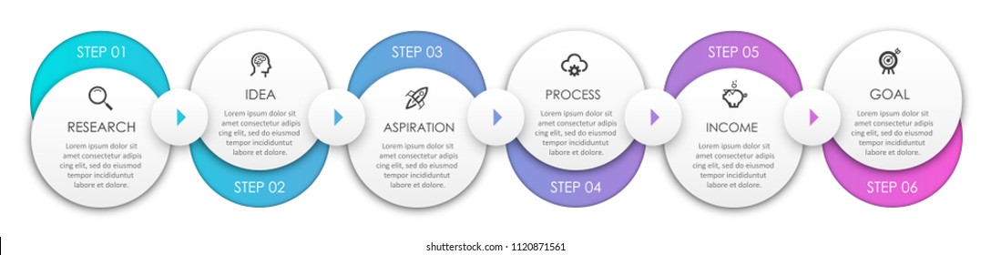 Business Infographic Design Template With Icons And 6 Options Or Steps.  Can Be Used For Process Diagram, Presentations, Workflow Layout, Banner, Flow Chart, Info Graph.