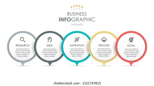 Business Infographic design template with icons and 5 options or steps.  Can be used for process diagram, presentations, workflow layout, banner, flow chart, info graph.