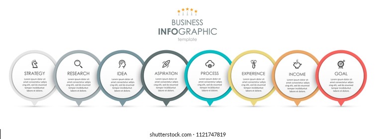 Business Infographic design template with icons and 8 options or steps.  Can be used for process diagram, presentations, workflow layout, banner, flow chart, info graph.