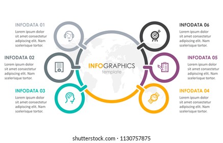 Business Infographic design template with icons and 6 options or steps.  Can be used for process diagram, presentations, workflow layout, banner, flow chart, info graph.
