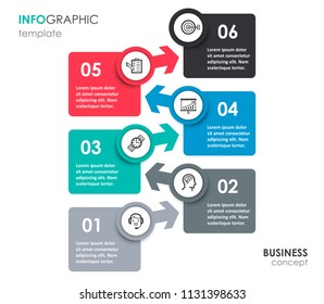 Business Infographic design template with icons and 6 options or steps.  Can be used for process diagram, presentations, workflow layout, banner, flow chart, info graph.